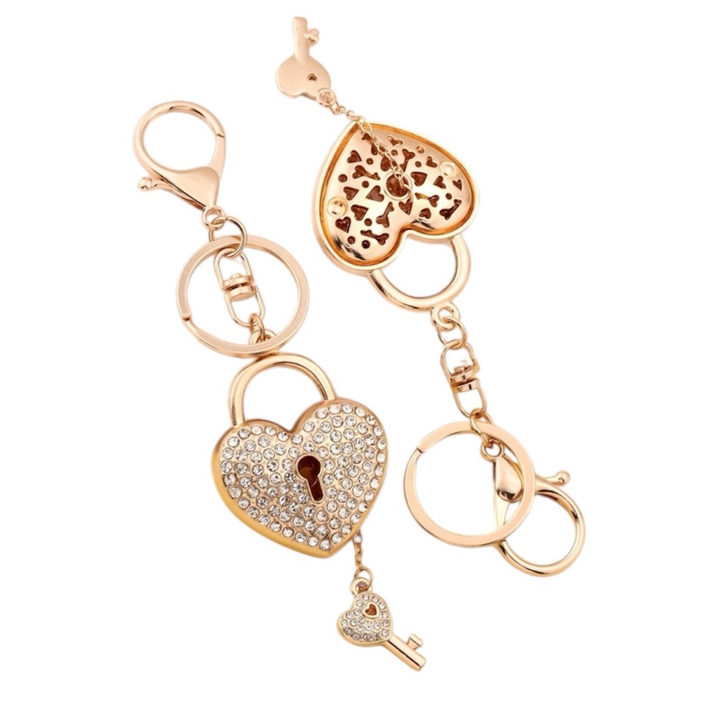 Heart Shaped Lock Keychain with Rhinestone - Picture 3 of 5